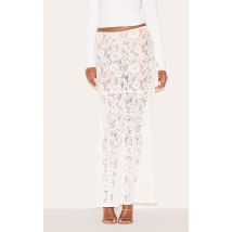 Jupe longue en dentelle transparente blanche fleurie, Blanc