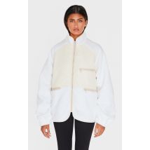 Veste teddy en polaire blanche contrastée à zip, Blanc