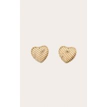 Boucles d'oreilles dorées crantées en diagonale à coeur et clous, Doré