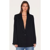 Blazer oversize noir à détail bouton, Noir
