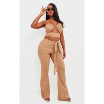Shape Pantalon flare tissé stretch camel et détail en anneaux, Camel