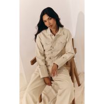 Veste en jean écru à dos cintré et manchettes repliées, Ecru