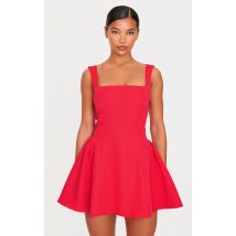 Robe droite rouge plissée à la hanche, Rouge