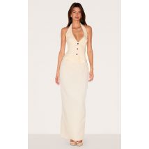 Robe longue butter cream à détail veston, Crème Au Beurre..