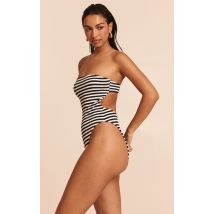 Maillot de bain bandeau à rayures texturées noires, Noir