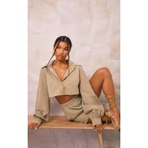 Sage Khaki Woven Oversized Cropped Shirt