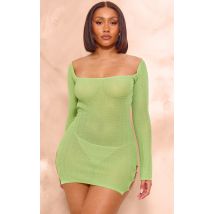 Shape Robe moulante en maille tricot transparente citron vert découpée à manches longues, Citron Vert