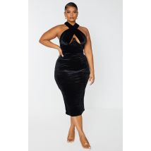 Plus Robe mi-longue en velours noir croisée devant à armatures, Noir
