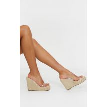 Sandales compensées nude à semelle effet espadrille et brides transparentes, Nude