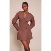 Femme Robe blazer tissée marron clair à manches ballon | Taille 42