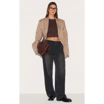 Jean large noir délavé à taille élastique, Noir Délavé
