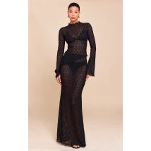 Jupe sirène longue en dentelle noire transparente, Noir