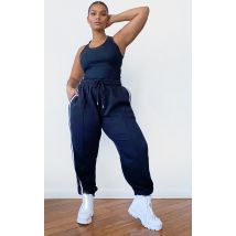 Plus Black Double Side Stripe Joggers