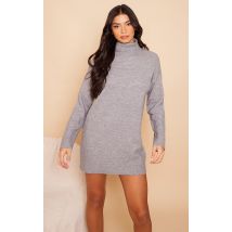 Robe pull en maille tricot gris chiné à col roulé, Gris