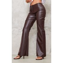 Pantalon droit en PU marron à taille basse, Marron