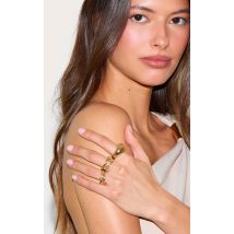 Lot de 6 bagues texturées dorées à strass, Doré