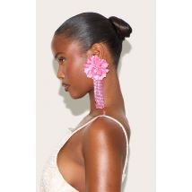 Grandes boucles d'oreilles pendantes à fleurs roses avec chaîne à pampilles, Rose
