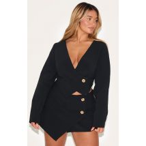 Shape Jupe-short asymétrique en effet lin noir à boutons martelés, Noir