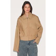 Veste courte camel à détails trench et zip, Camel