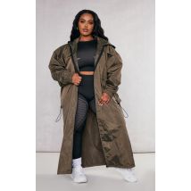 Plus Veste coupe-vent mi-longue kaki à cordons ajustables, Kaki