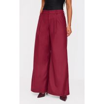 Pantalon large tissé prune à double plissures, Prune