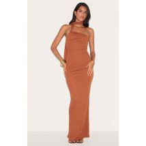 Femme Robe longue doublée texturée orange brûlé à détail foulard | Taille 42