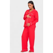Maternité Ensemble de pyjama de grossesse long en jersey rouge à lisérés contrastants, Rouge