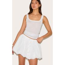 Jupe Mini Bouffante Blanche Texturée à Ceinture Nouée, Blanc