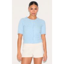 Petite Pull court en maille duveteuse bleue à mancherons, Bleu