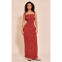 Robe longue texturée rouille à bretelles nouées, Rouille