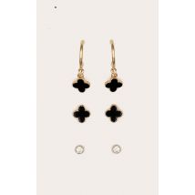 Lot de boucles d'oreilles dorées à pendentif en forme de treffle, Doré