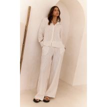 Pantalon décontracté crème à fines rayures, Crème