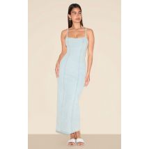 Robe mi-longue en jean à bretelles fines bleu clair, Bleu Clair