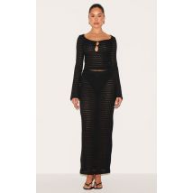 Jupe longue texturée noire à taille mi-haute, Noir