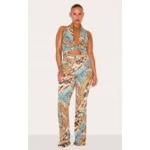 Plus Pantalon skinny flare doublé multicolore imprimé serpent abstrait, Multicolore