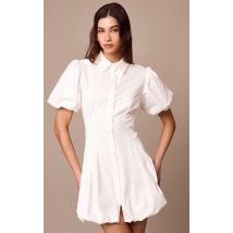 Robe droite blanche à boutons et taille cintrée, Blanc