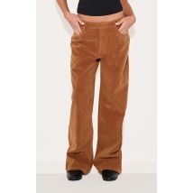 Pantalon droit en suédine marron clair profond à taille mi-haute, Marron clair profond