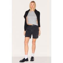 Short long ajusté en jean noir délavé, Noir Délavé