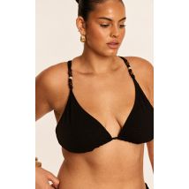 Haut de bikini triangle texturé à perles noires grande taille, Noir