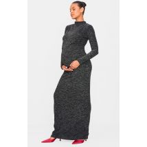 Maternité Robe de grossesse longue noire à paillettes et manches longues, Noir