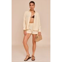 Petite Short tissé amande à taille haute, Amande