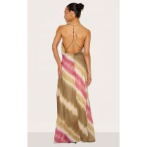 Petite Robe longue fluide multicolore à bretelles fines et perles, Multicolore