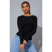 Essentiel Tee-shirt cintré noir à manches longues, Noir