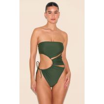 Maillot de bain bustier kaki découpé, Kaki