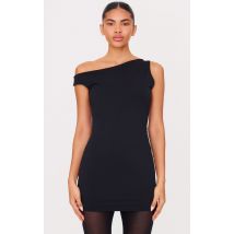 Mini robe asymétrique noir mat, Noir