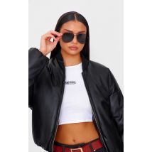 Lunettes de soleil style aviateur à monture noire en métal, Noir