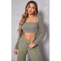 Khaki Bubble Textured Arm Warmer Top