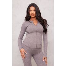 Maternité Cardigan de grossesse chocolat côtelé à zip et contours, Chocolat