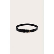 Ceinture fine en PU noir à boucle dorée en demi-lune, Noir