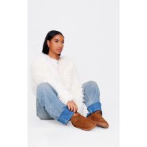 Bottines rondes en suédine marron clair à semelle striée, Marron Clair